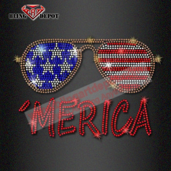 Shining Iron on America sunglasses Rhinestone Pattern Shining Iron on America sunglasses Rhinestone Pattern